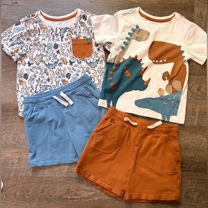 Boy Dinosaur Tee & Shorts Set - Blue & Rust